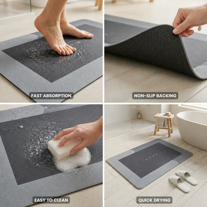 Bath Mat Quick-Drying Terry Cloth & Non-Slip Rubber Backing