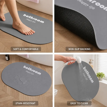 Bathroom Mat Soft Plush Oval Non-Slip Stain-Resistant