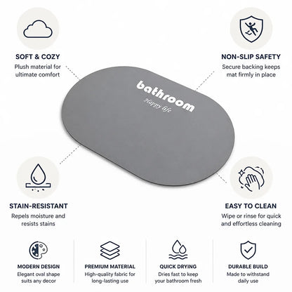 Bathroom Mat Soft Plush Oval Non-Slip Stain-Resistant