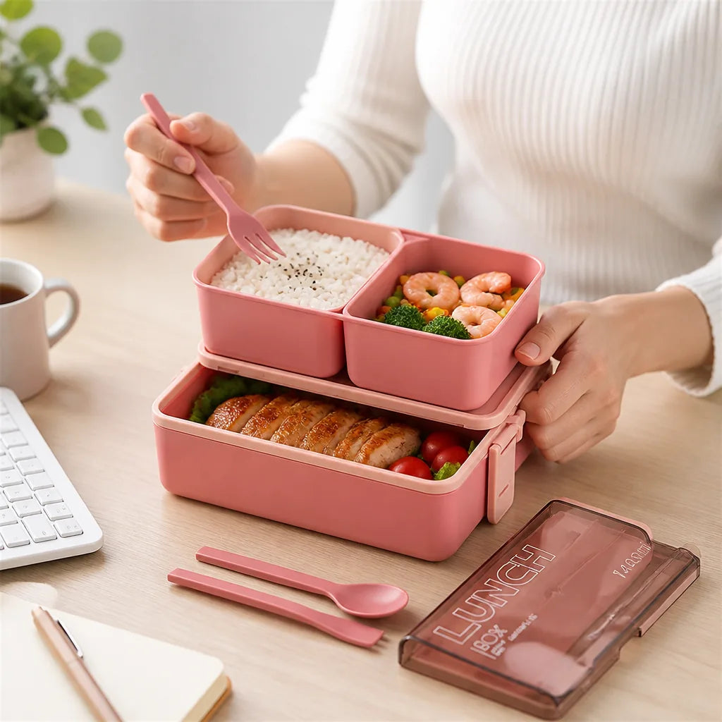 Bento Lunch Box Double-Layer Leak-Proof Built-In Cutlery