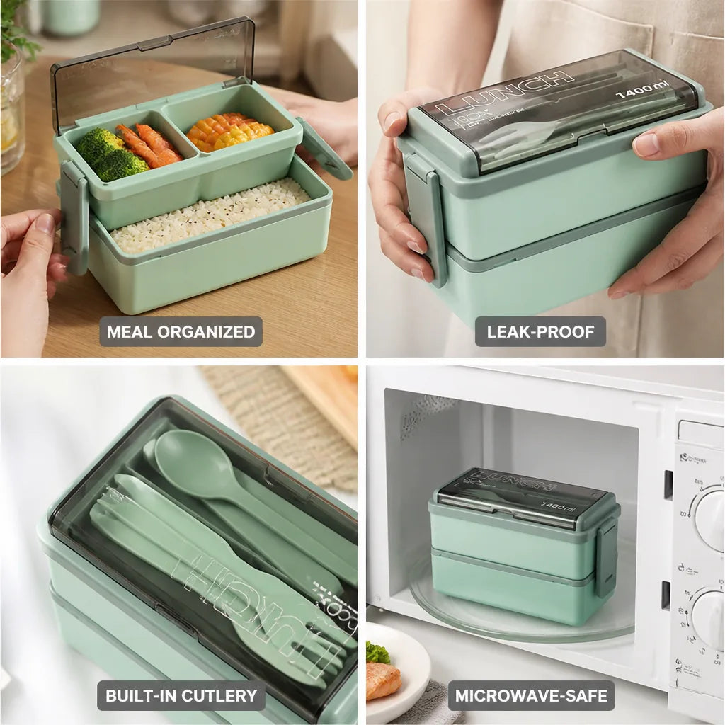 Bento Lunch Box Double-Layer Leak-Proof Built-In Cutlery