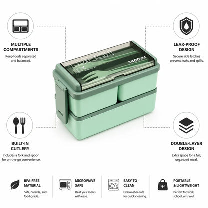 Bento Lunch Box Double-Layer Leak-Proof Built-In Cutlery