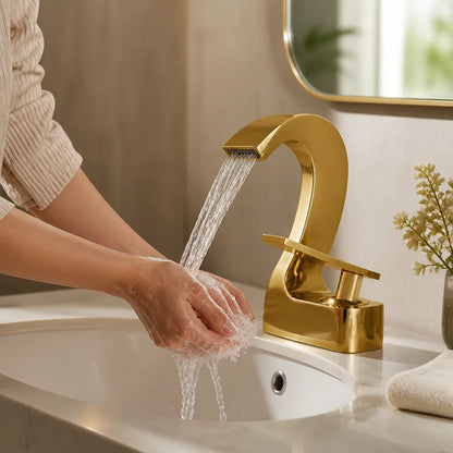Brass Single-Handle Bathroom Sink Faucet With Goose-Neck High-Arc Spout (2-Hole Center-Set)