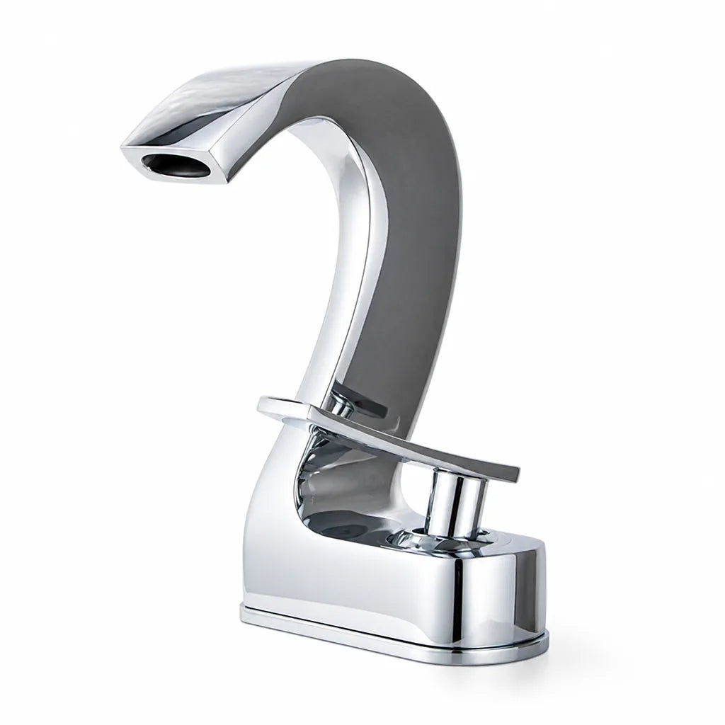 Brass Single-Handle Bathroom Sink Faucet With Goose-Neck High-Arc Spout (2-Hole Center-Set)