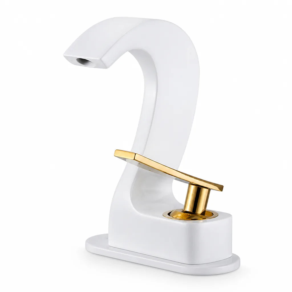 Brass Single-Handle Bathroom Sink Faucet With Goose-Neck High-Arc Spout (2-Hole Center-Set)