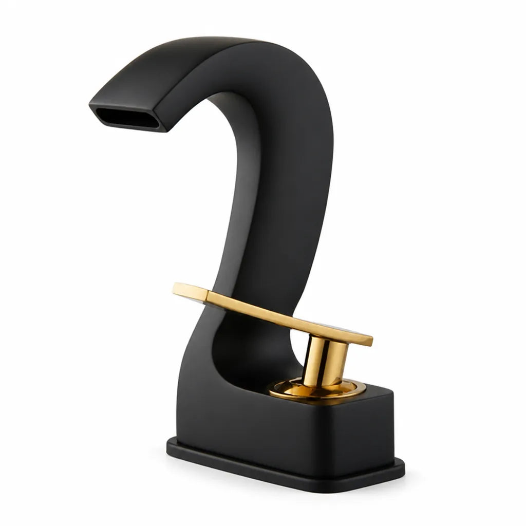 Brass Single-Handle Bathroom Sink Faucet With Goose-Neck High-Arc Spout (2-Hole Center-Set)