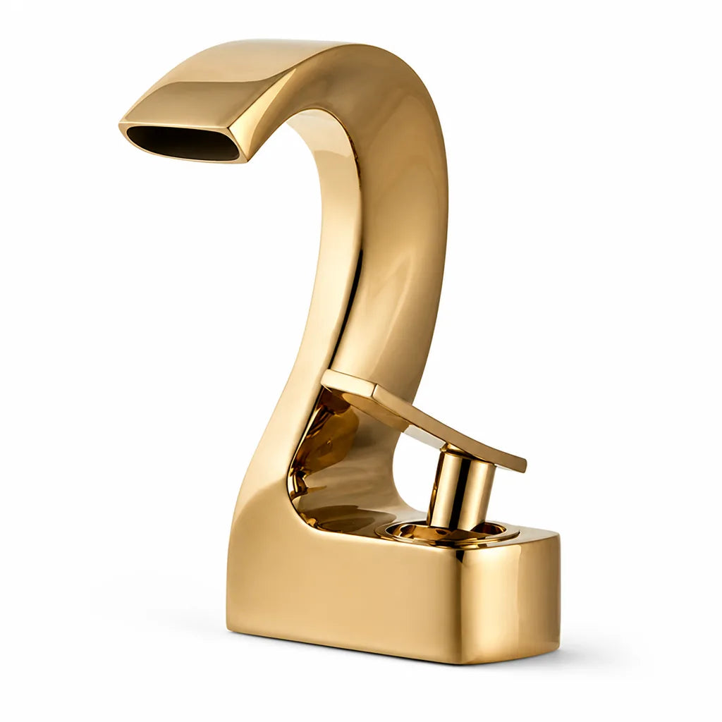 Brass Single-Handle Bathroom Sink Faucet With Goose-Neck High-Arc Spout (2-Hole Center-Set)