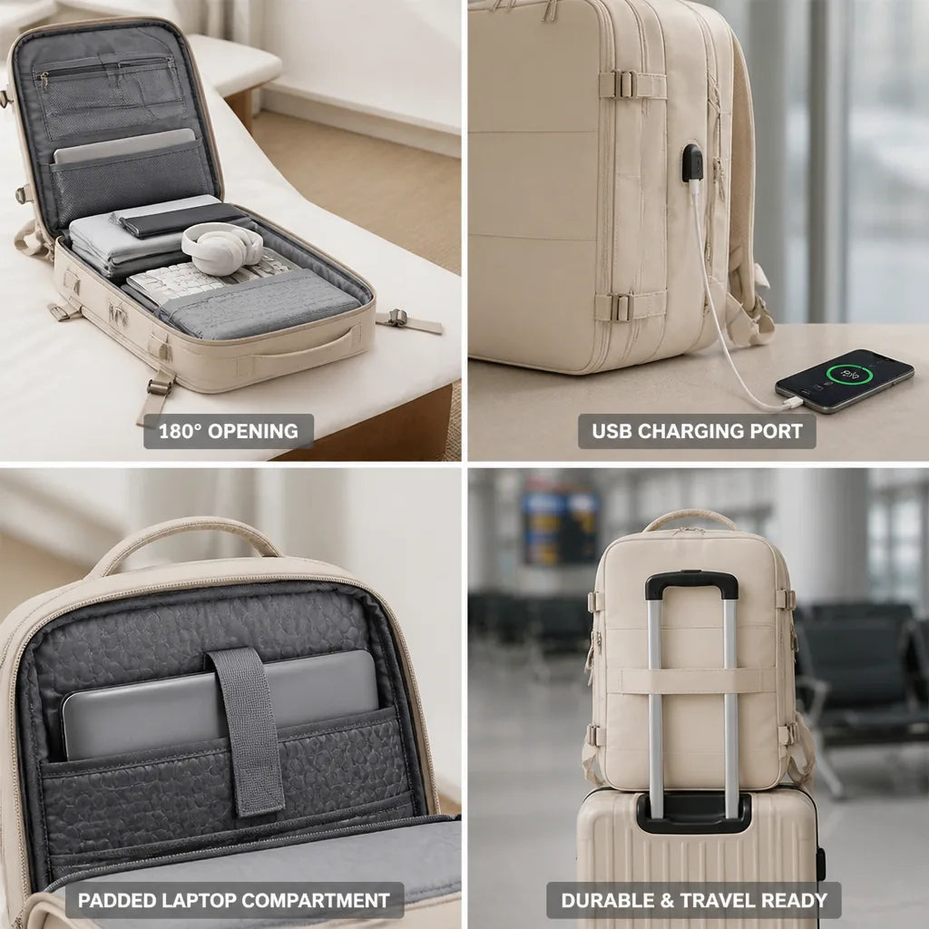 Business Backpack 180° Opening Integrated USB Padded Laptop Compartment