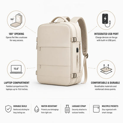 Business Backpack 180° Opening Integrated USB Padded Laptop Compartment