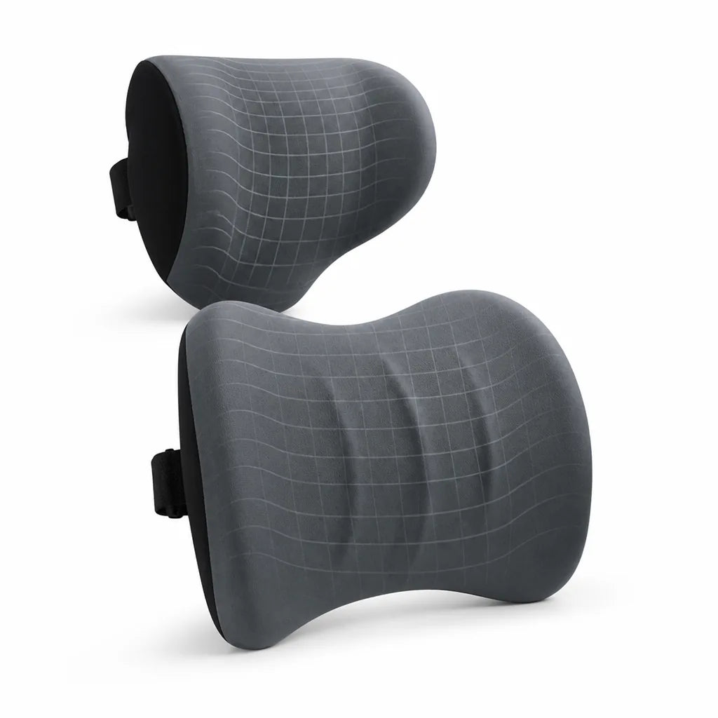 Car Headrest & Lumbar Cushion Set Ergonomic Memory Foam