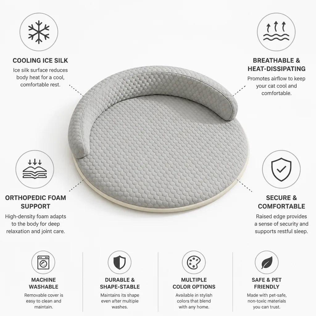 Cat Bed Orthopedic Foam & Cooling Ice Silk