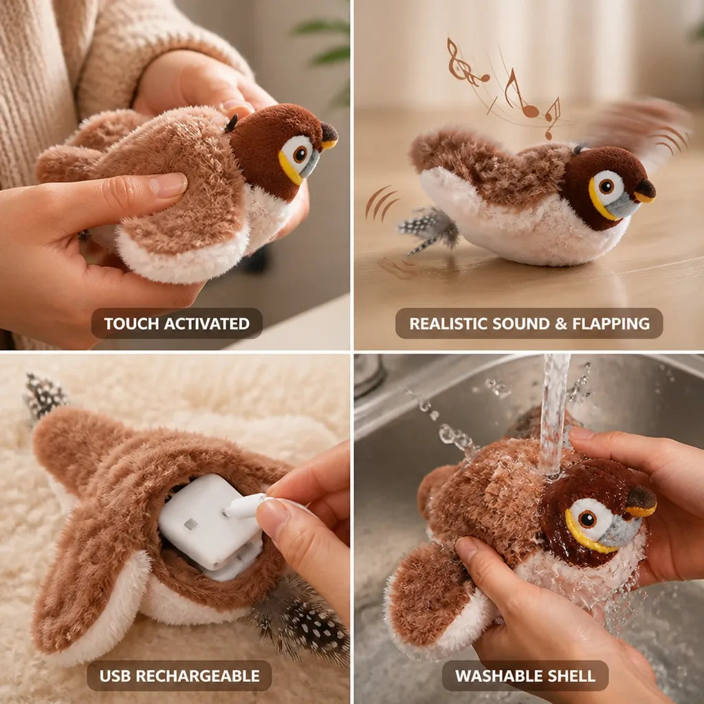 Cat Toy Flapping Bird Realistic Sound & USB Rechargeable