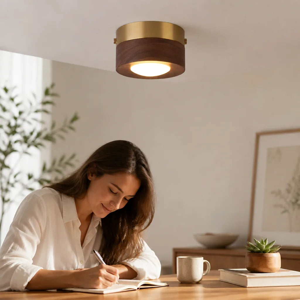 Ceiling Lamp Walnut Wood Integrated LED Energy-Efficient