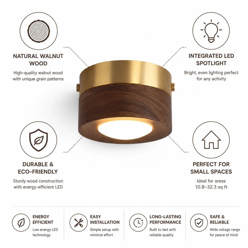 Ceiling Lamp Walnut Wood Integrated LED Energy-Efficient