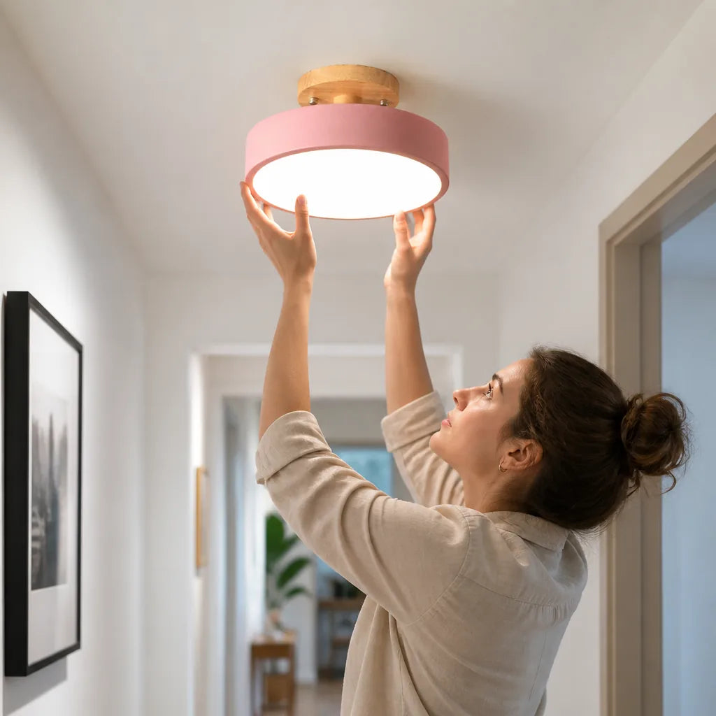 Ceiling Lamp Wood & Acrylic Energy-Efficient LED Multi-Color