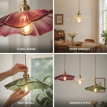 Ceiling Pendant Light Flower-Shaped Glass Warm Ambient Glow