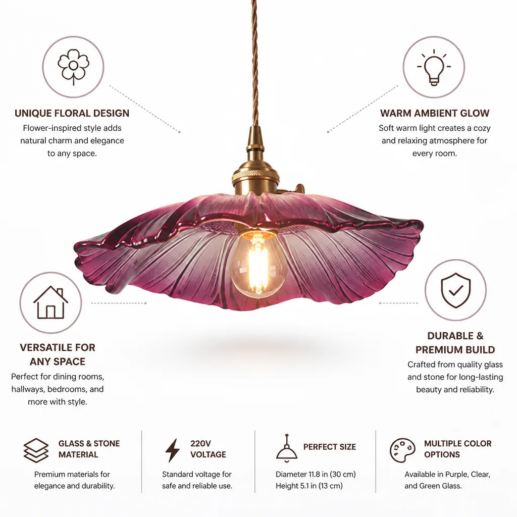 Ceiling Pendant Light Flower-Shaped Glass Warm Ambient Glow