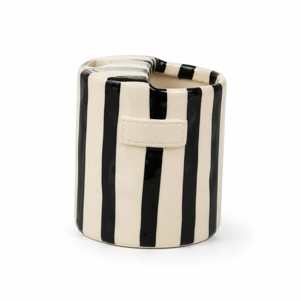 Ceramic Mug Hand-Painted Stripes Integrated Straw Hole 300ml