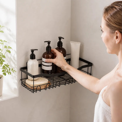 Corner Shower Shelf Tool-Free Adhesive Rust-Resistant Carbon Steel