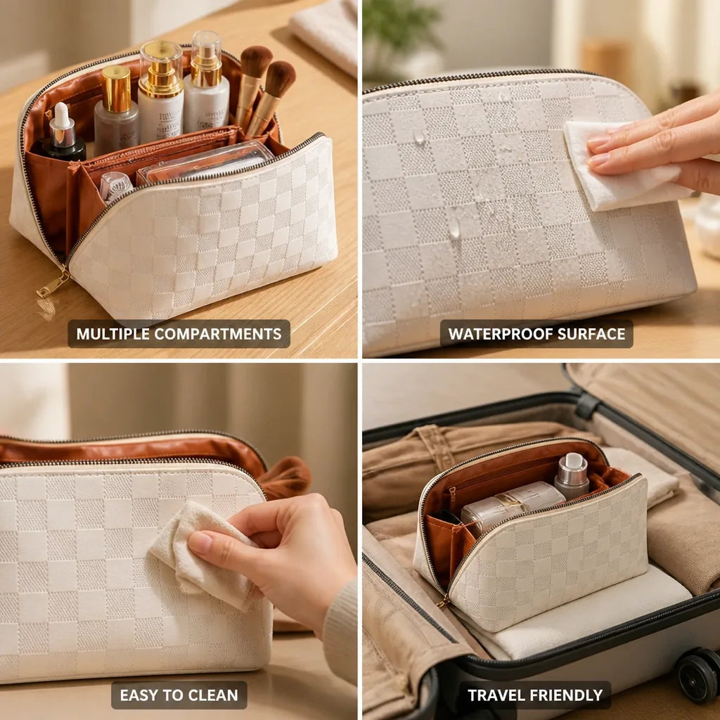 Cosmetic Bag Multiple Compartments Waterproof Faux Leather