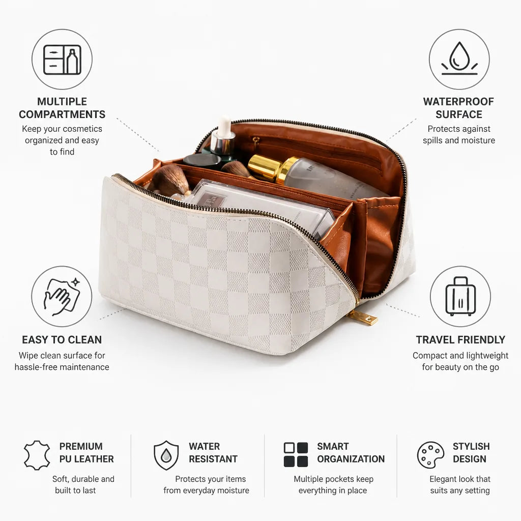 Cosmetic Bag Multiple Compartments Waterproof Faux Leather