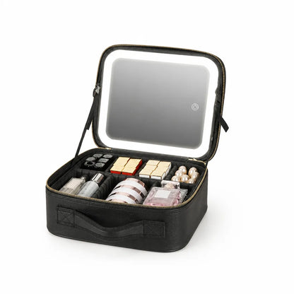 Cosmetic Bag Rechargeable LED Mirror & Adjustable Dividers