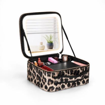 Cosmetic Bag Rechargeable LED Mirror & Adjustable Dividers