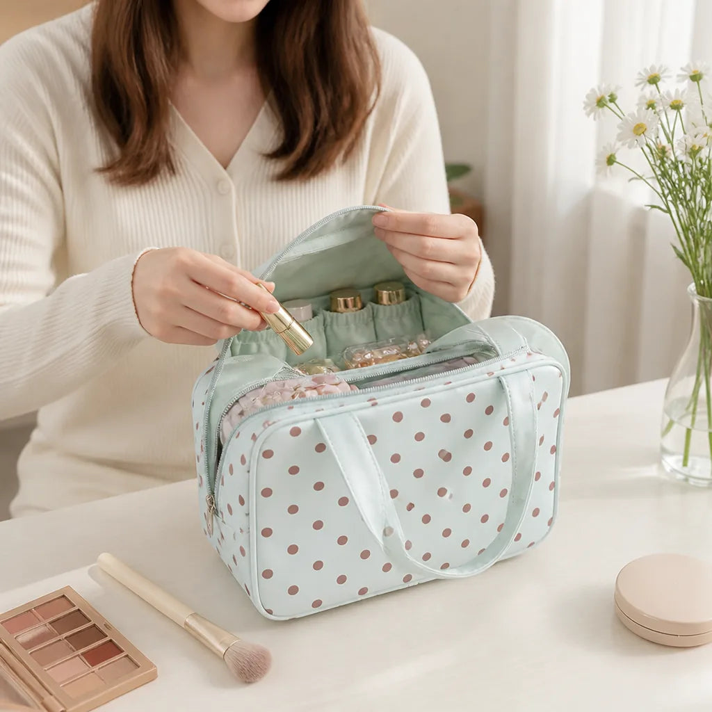 Cosmetic Bag Water-Repellent Multiple Pockets & Handles