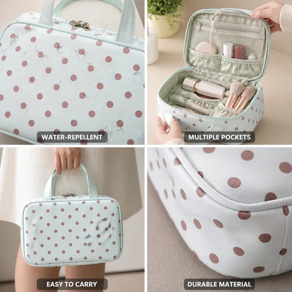 Cosmetic Bag Water-Repellent Multiple Pockets & Handles