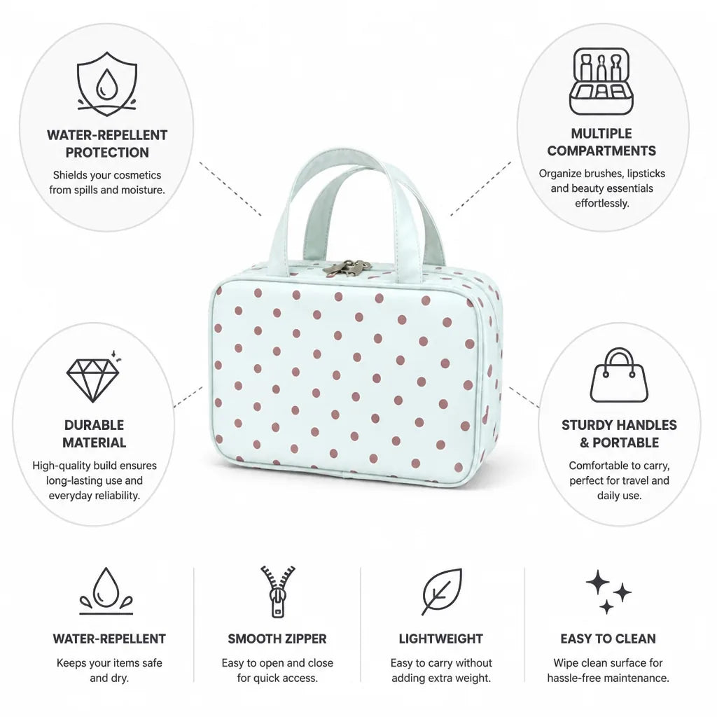 Cosmetic Bag Water-Repellent Multiple Pockets & Handles