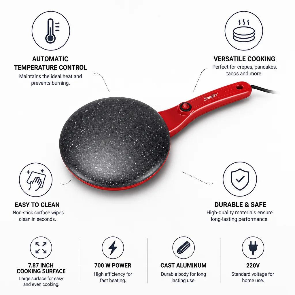 Crepe Maker 7.9 Inch Non-Stick Automatic Temperature Control