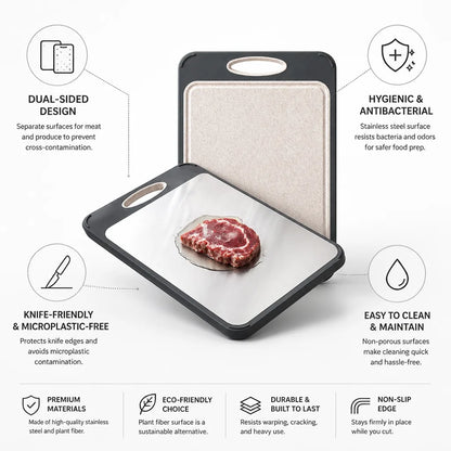 Cutting Board Dual-Sided Stainless Steel & Plant Fiber
