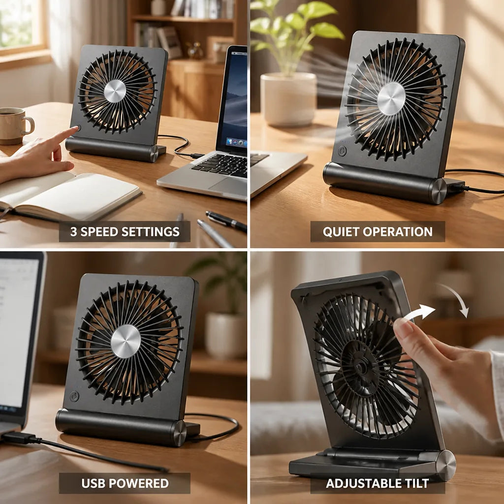 Desk Fan USB Powered Quiet 3-Speed