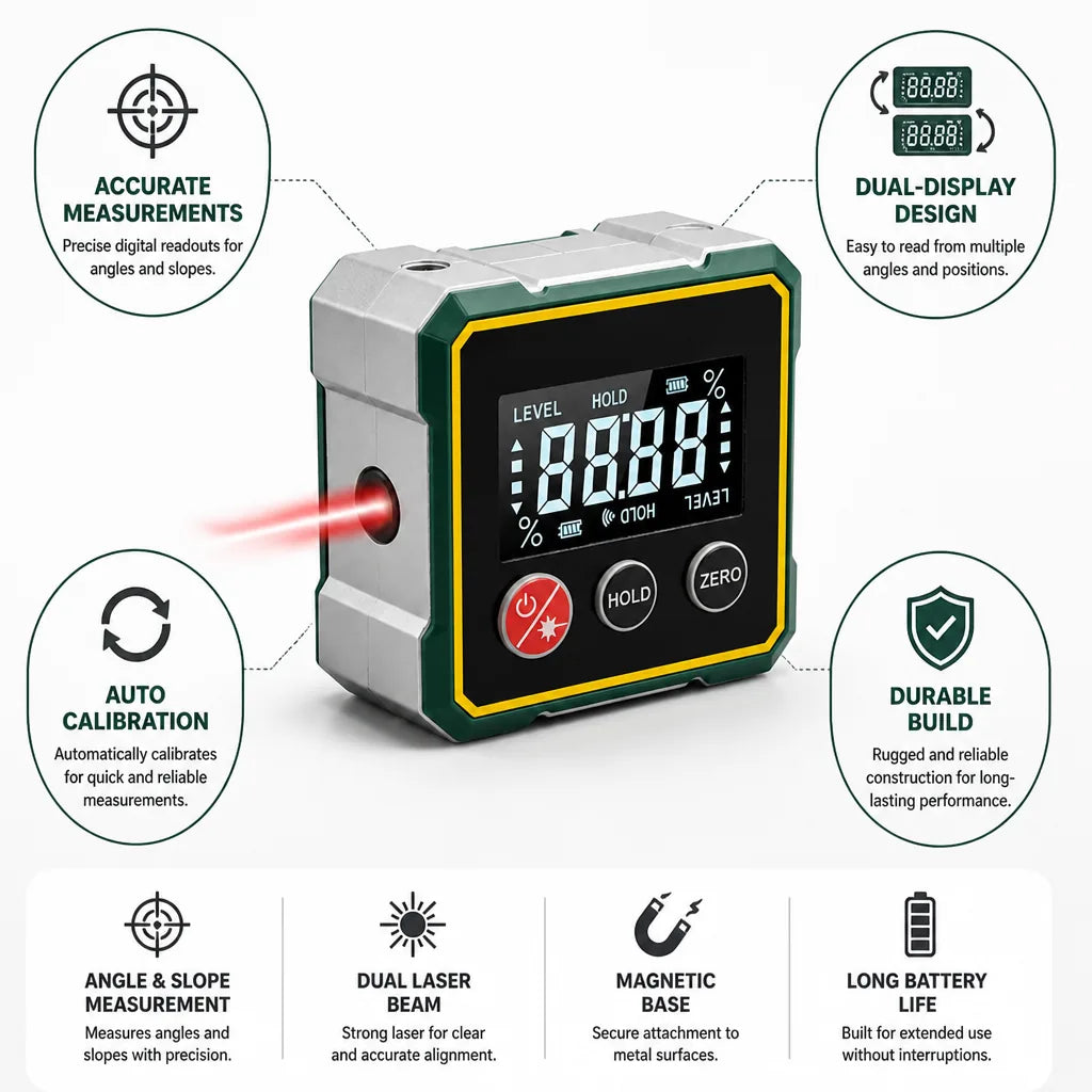 Digital Laser Dual-Display Angle Finder (Auto-Calibration)