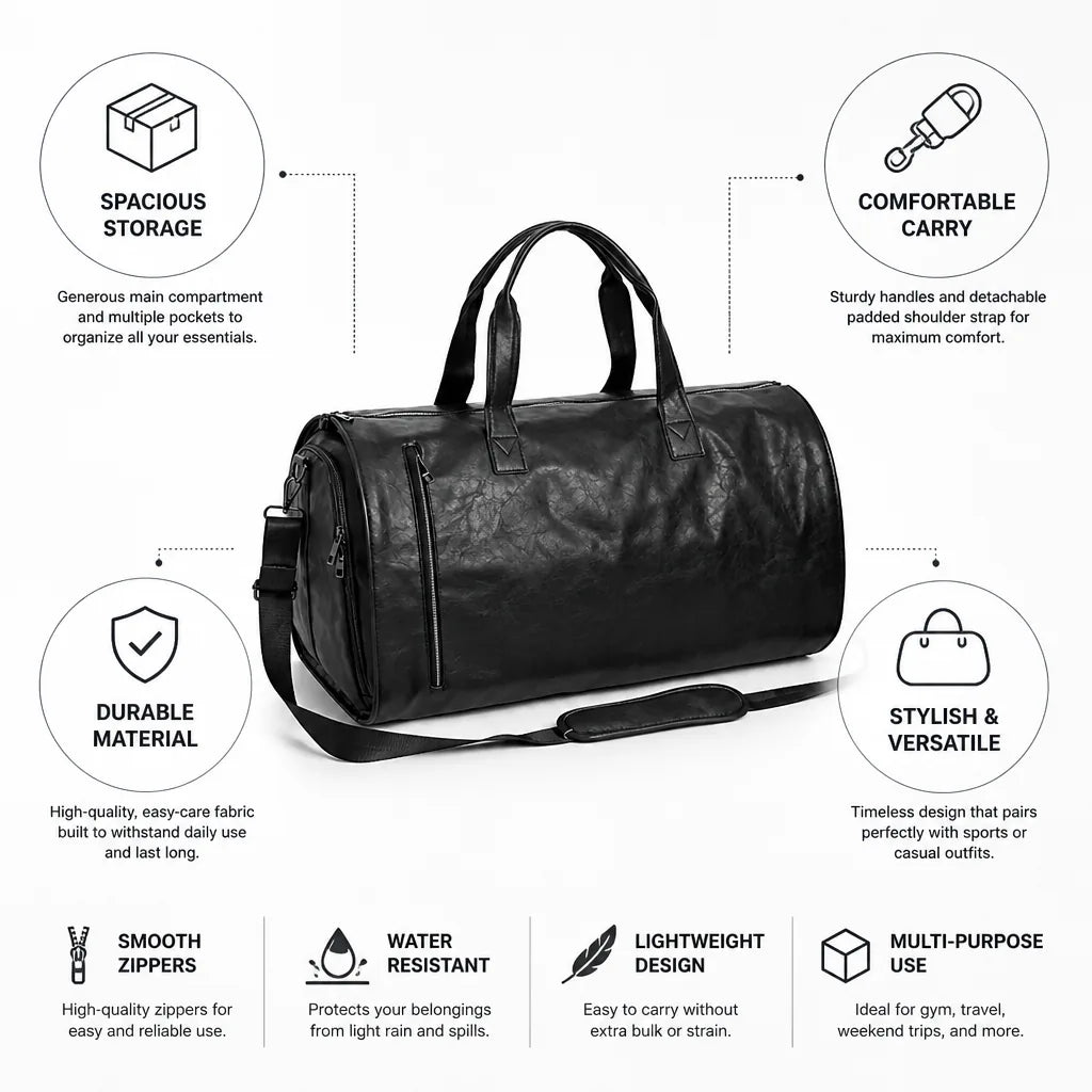 Duffle Bag Detachable Padded Strap Spacious Interior