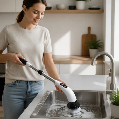Electric Cleaning Brush Telescopic Handle 8 Interchangeable Heads