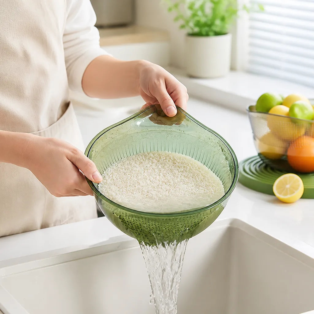Fine Sieve Rice Washing Bowl (Ergonomic Handle & Spout)