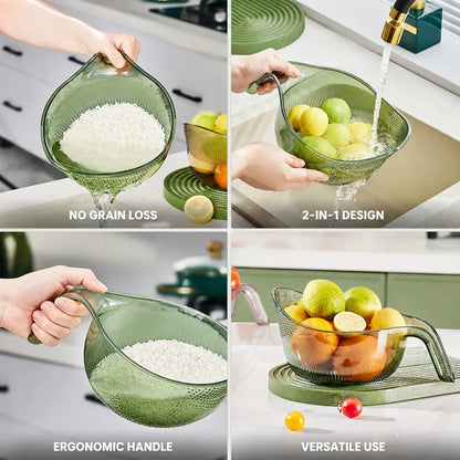Fine Sieve Rice Washing Bowl (Ergonomic Handle & Spout)