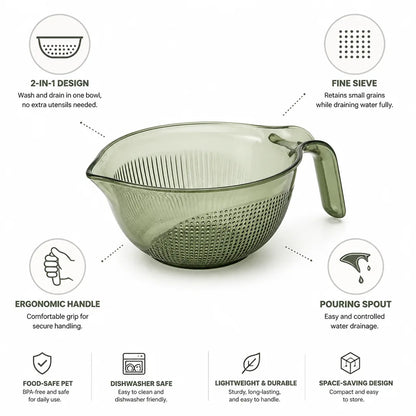 Fine Sieve Rice Washing Bowl (Ergonomic Handle & Spout)