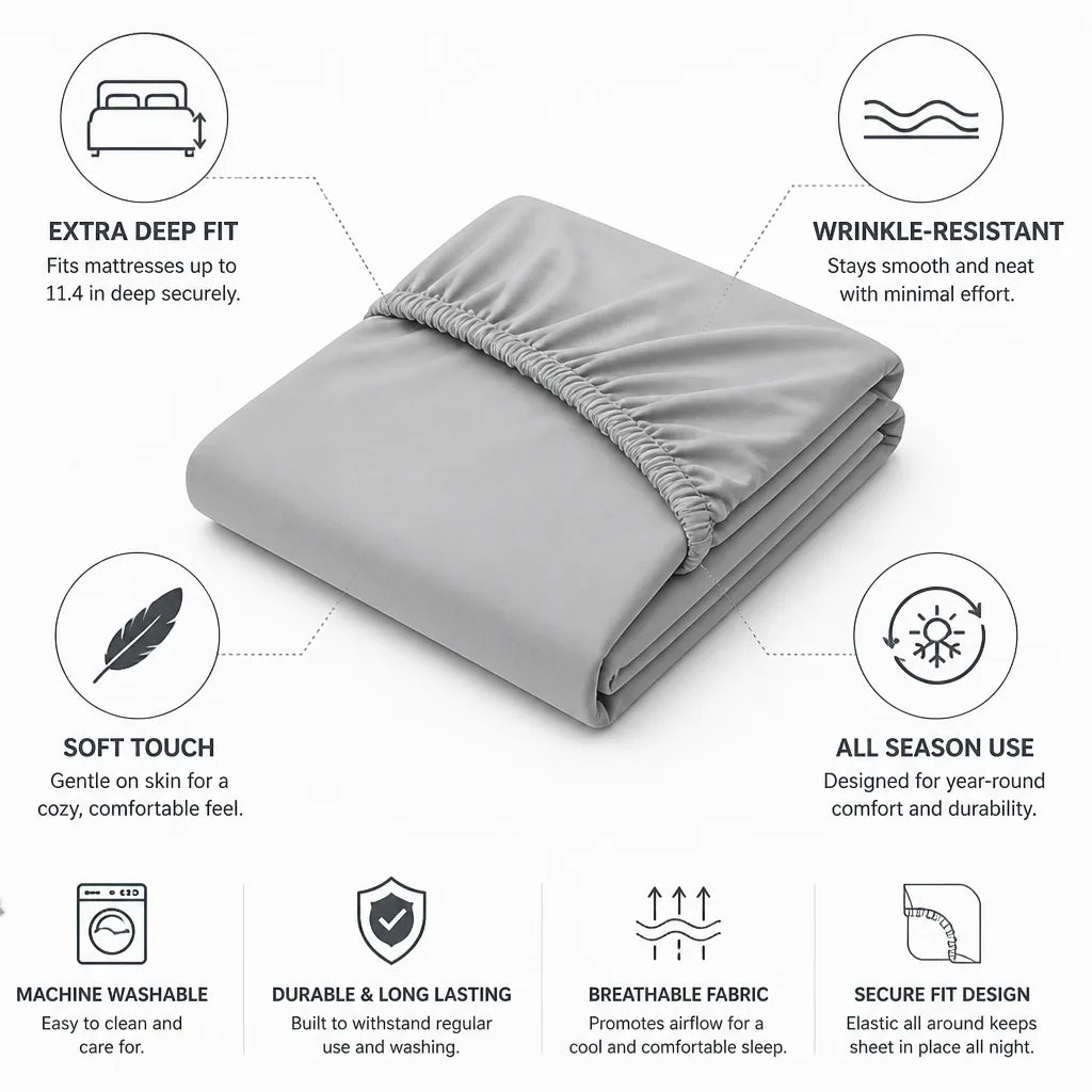 Fitted Sheet Extra Deep Wrinkle-Resistant & Soft-Touch