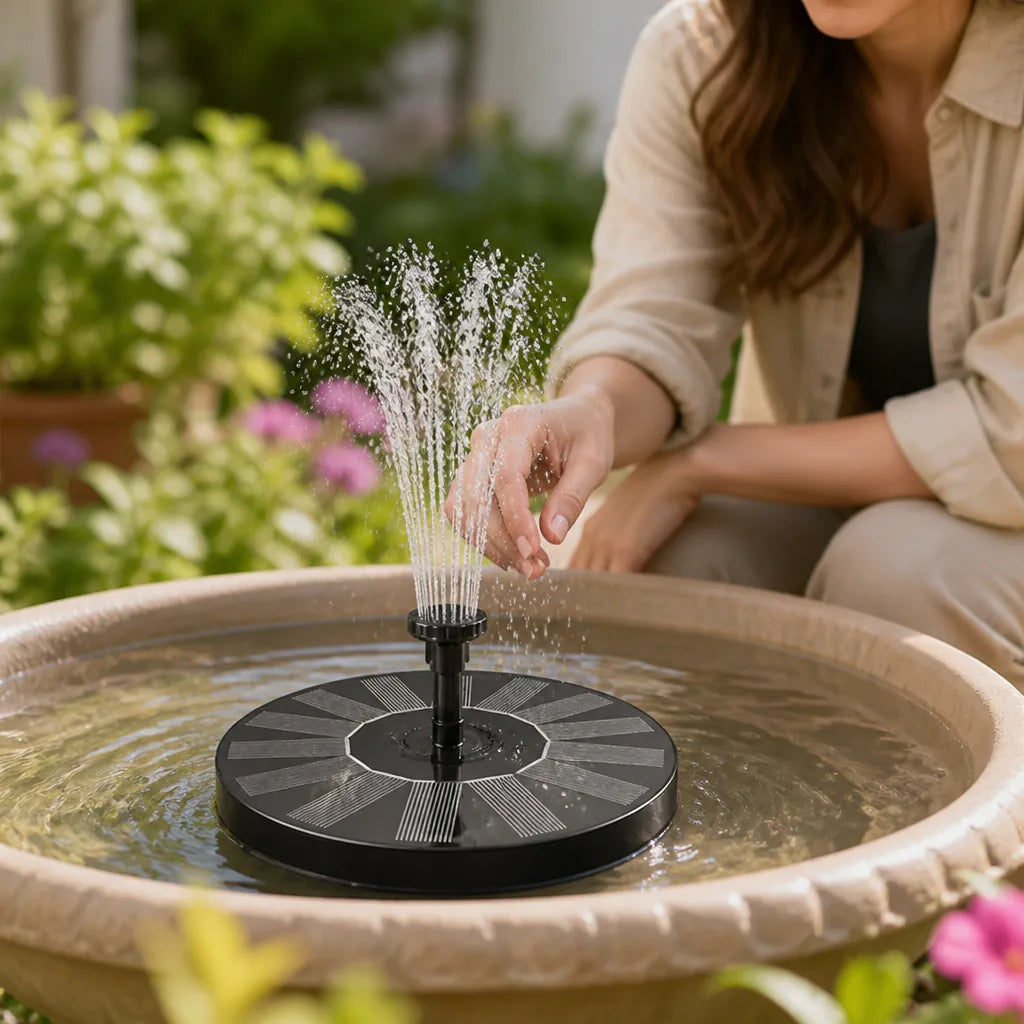 Floating Solar Fountain Interchangeable Nozzles Optional LED