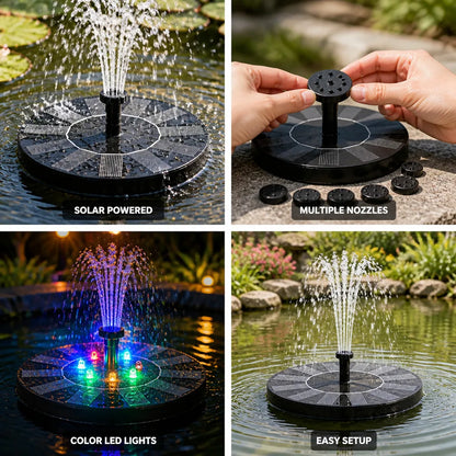 Floating Solar Fountain Interchangeable Nozzles Optional LED