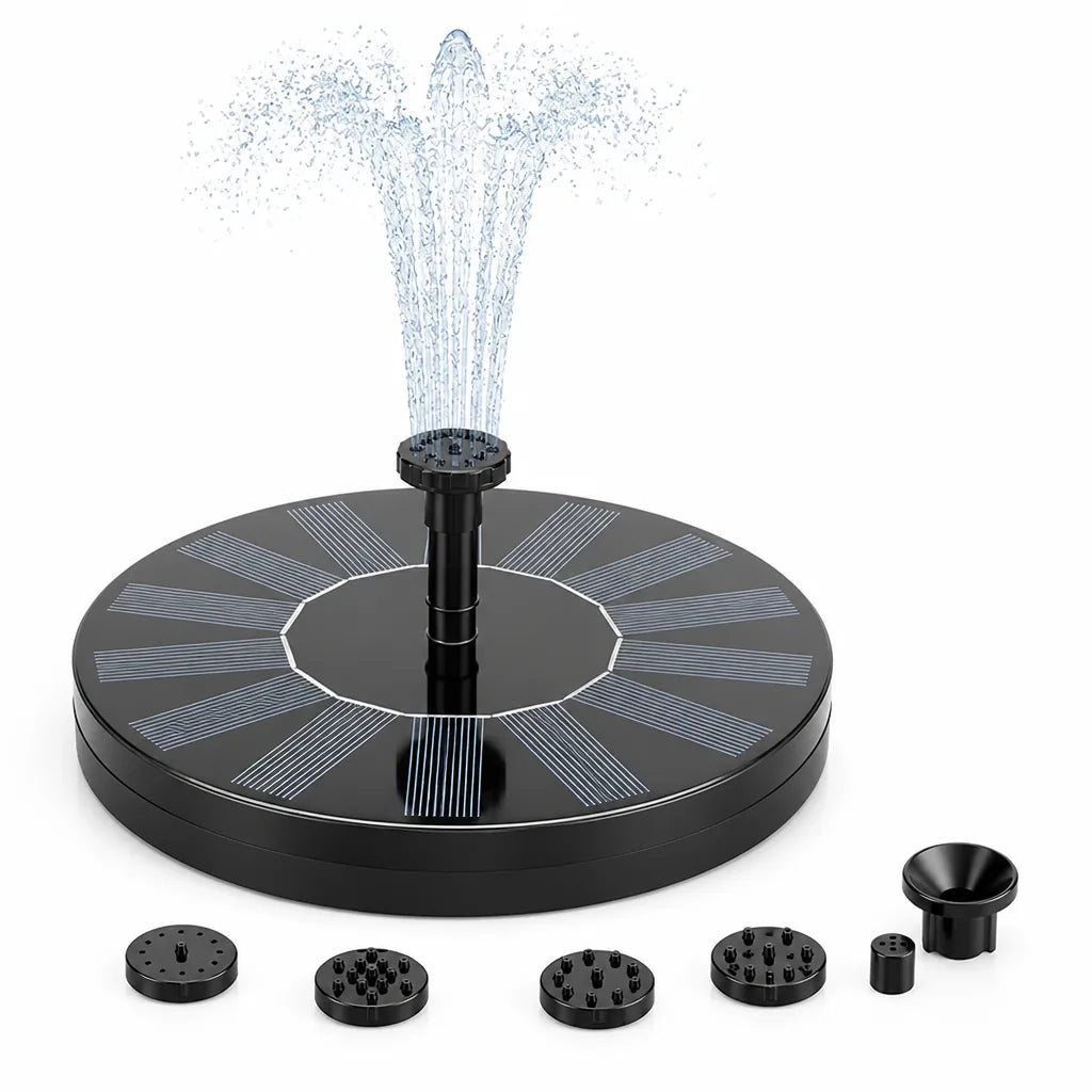 Floating Solar Fountain Interchangeable Nozzles Optional LED