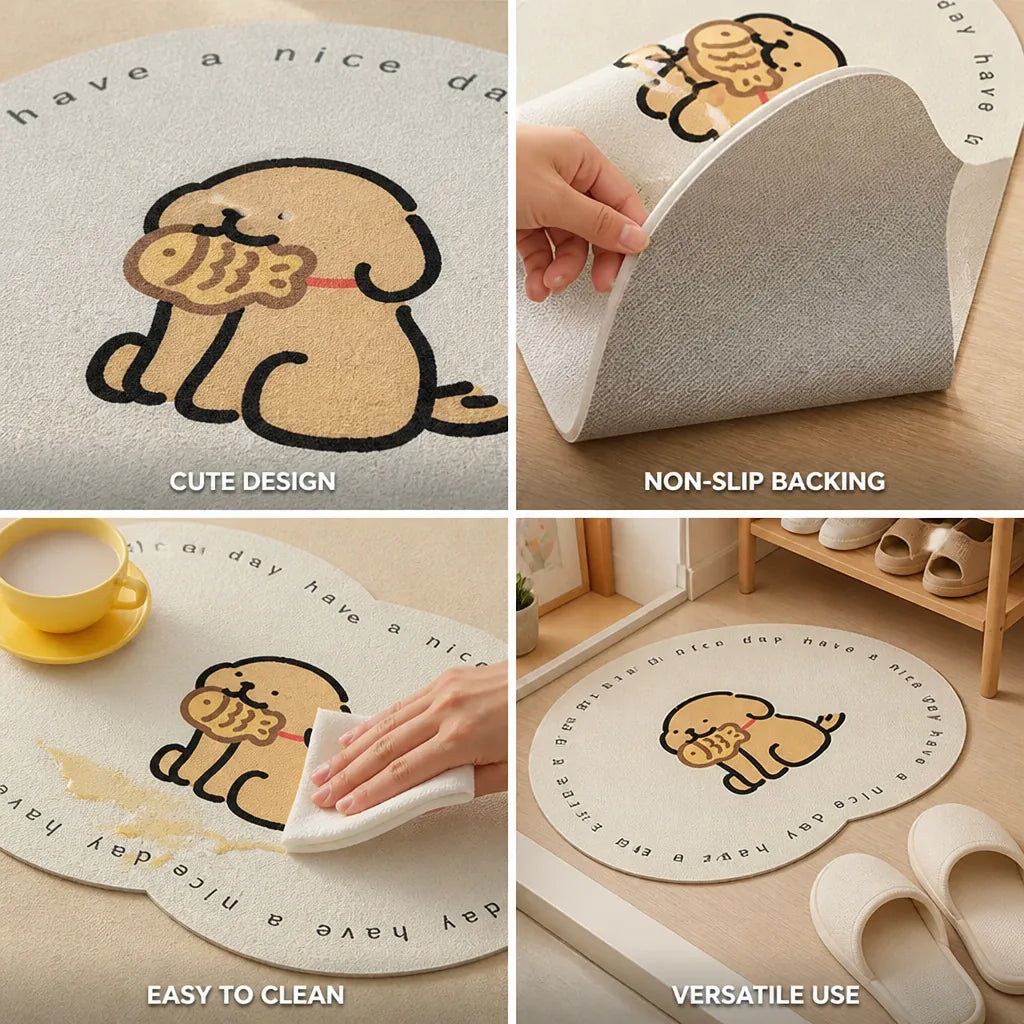 Floor Mat Cute Cartoon Pet Non-Slip & Easy-Clean