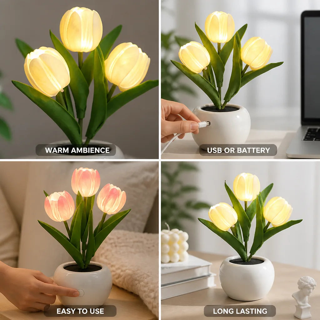 Floral Lamp Tulip LED Warm Glow USB & Battery