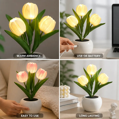Floral Lamp Tulip LED Warm Glow USB & Battery