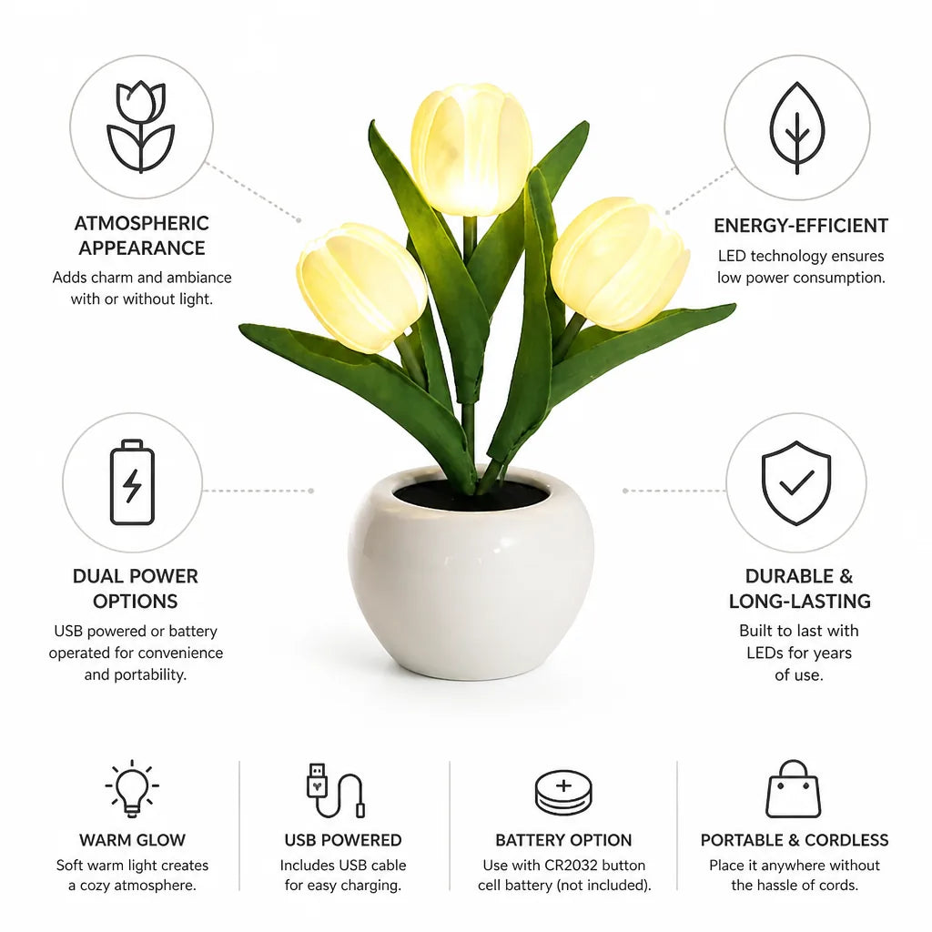 Floral Lamp Tulip LED Warm Glow USB & Battery