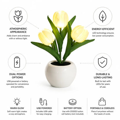 Floral Lamp Tulip LED Warm Glow USB & Battery