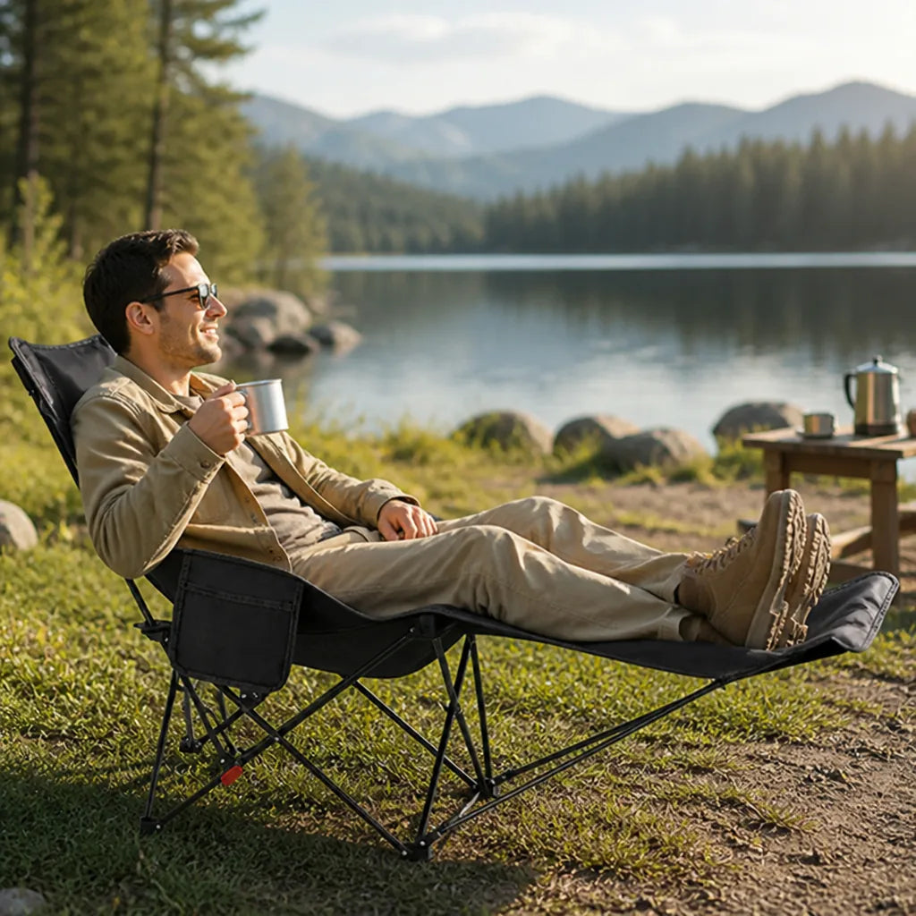 Foldable Carbon Steel Camping Chair With Footrest (Pre-Assembled)