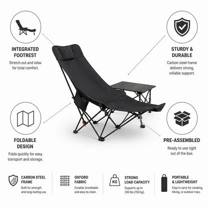 Foldable Carbon Steel Camping Chair With Footrest (Pre-Assembled)